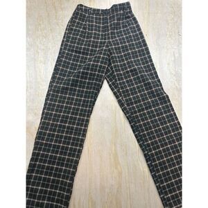Brandy Melville Lidia Pants Plaid 24” Brown Zip Button Belt Loop